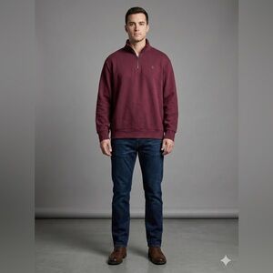 Polo Ralph Lauren Burgundy Smooth 1/4 Zip Pullover Sweater Mens Large